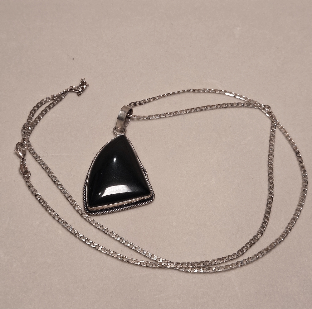 Silver & Black Onyx Pendant Necklace